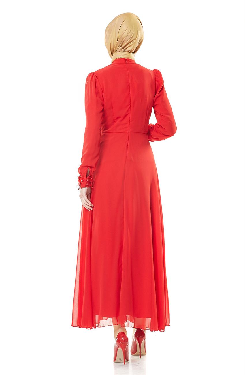 Şifon Kırmızı Elbise 1702-06-34