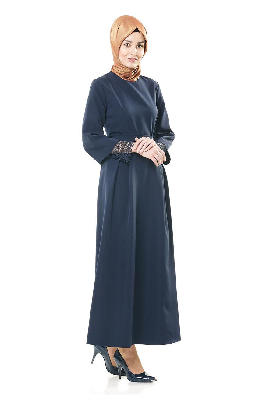 Güpür Detaylı Lacivert Elbise 1705-05-17