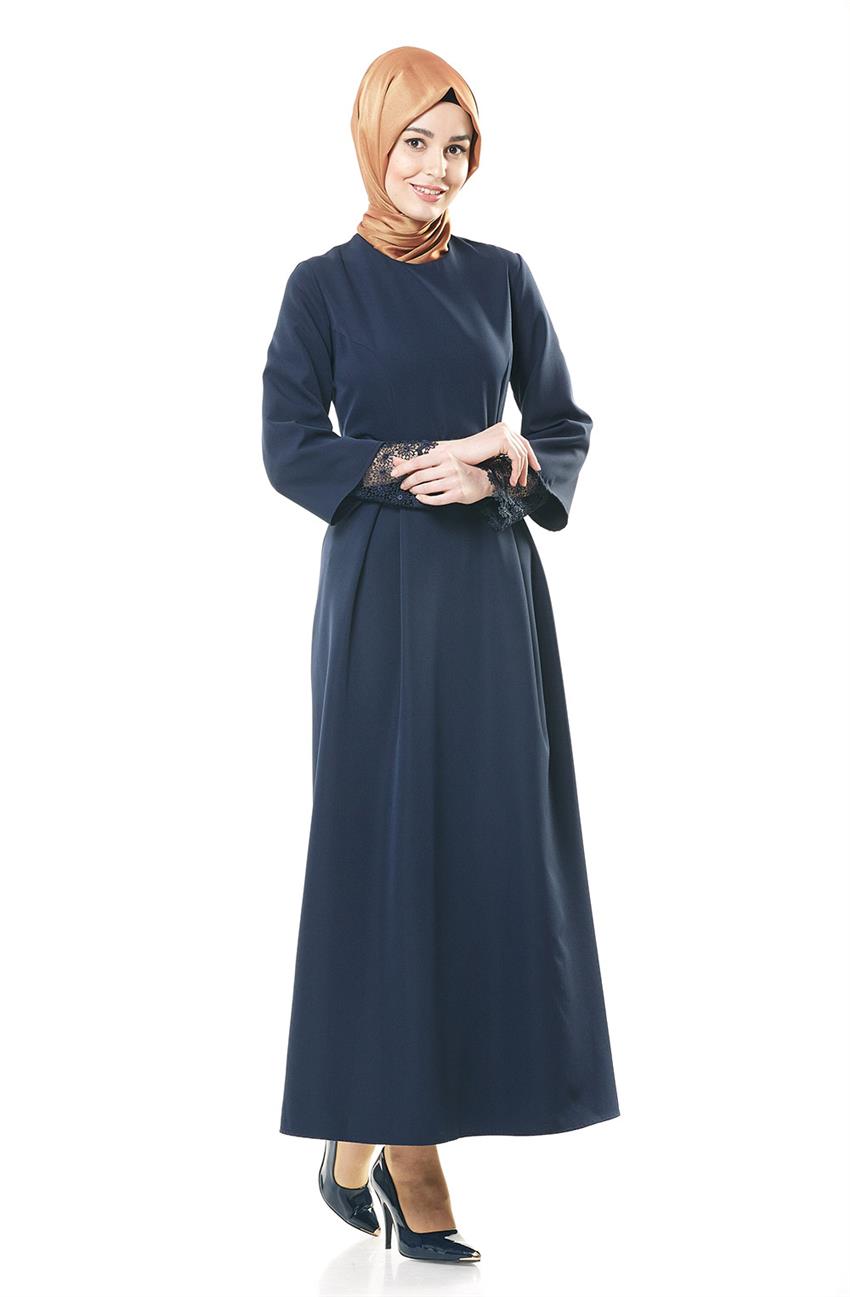 Güpür Detaylı Lacivert Elbise 1705-05-17