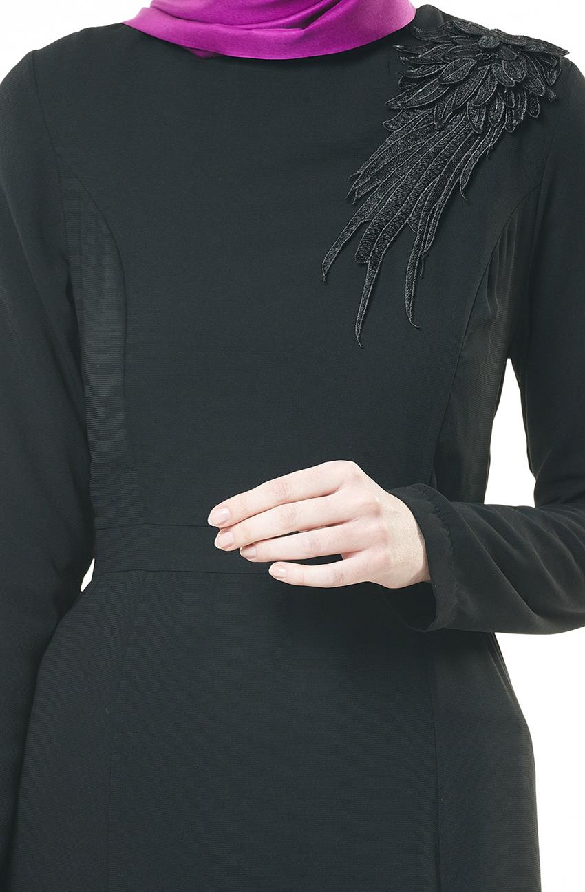 Güpür Detaylı Siyah Elbise 1725-02-01