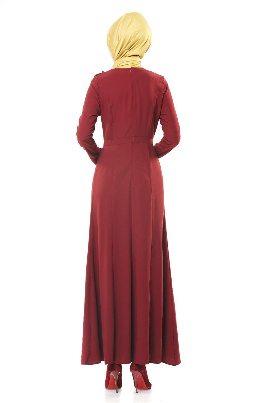 Güpür Detaylı Bordo Elbise 1725-03-67