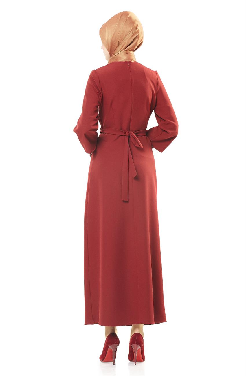 Güpür Detaylı Bordo Elbise 1705-06-67