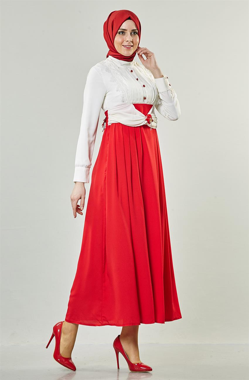Elegance Güpür Detaylı Beyaz Elbise 5662-02