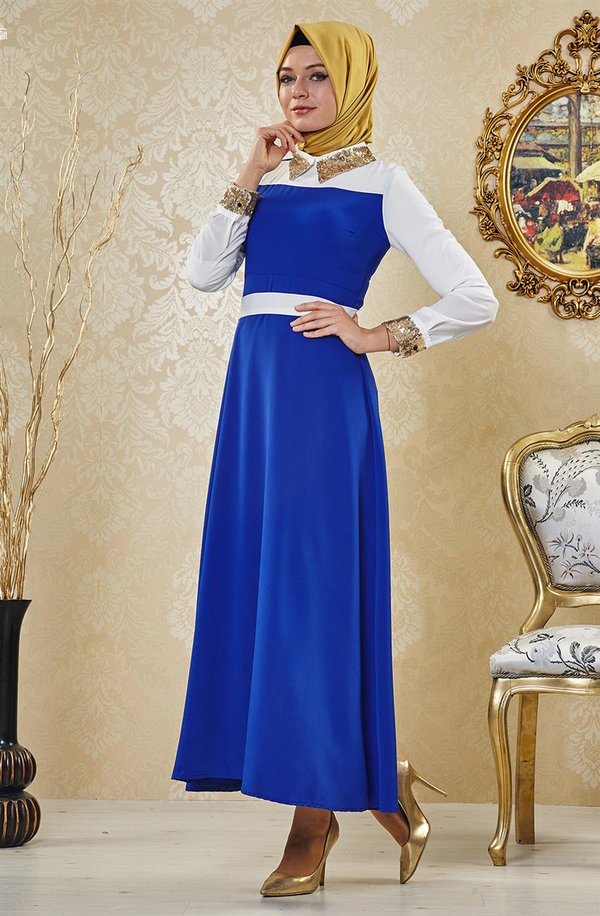 فستان سهرة فستان-أزرق غامق أبيض ar-6152-4702