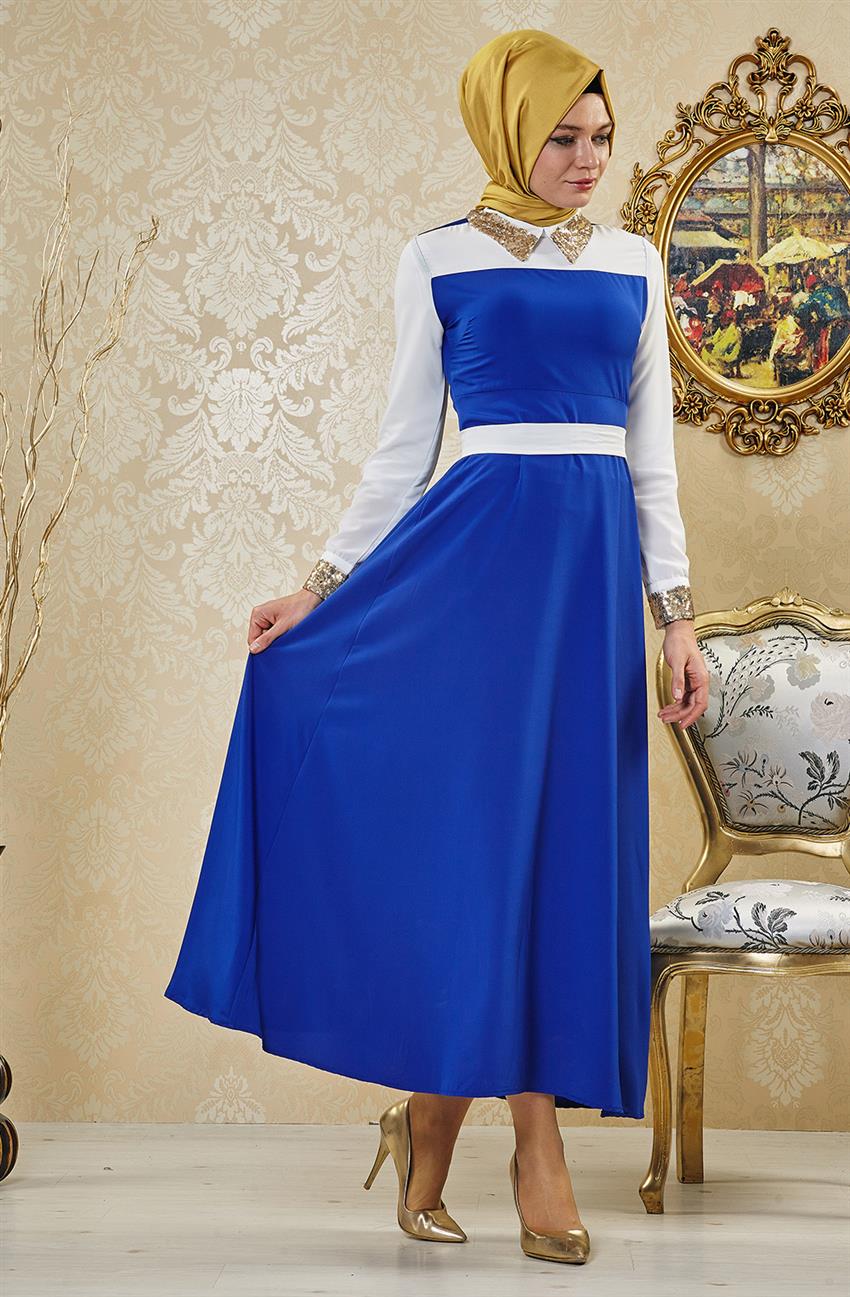 فستان سهرة فستان-أزرق غامق أبيض ar-6152-4702