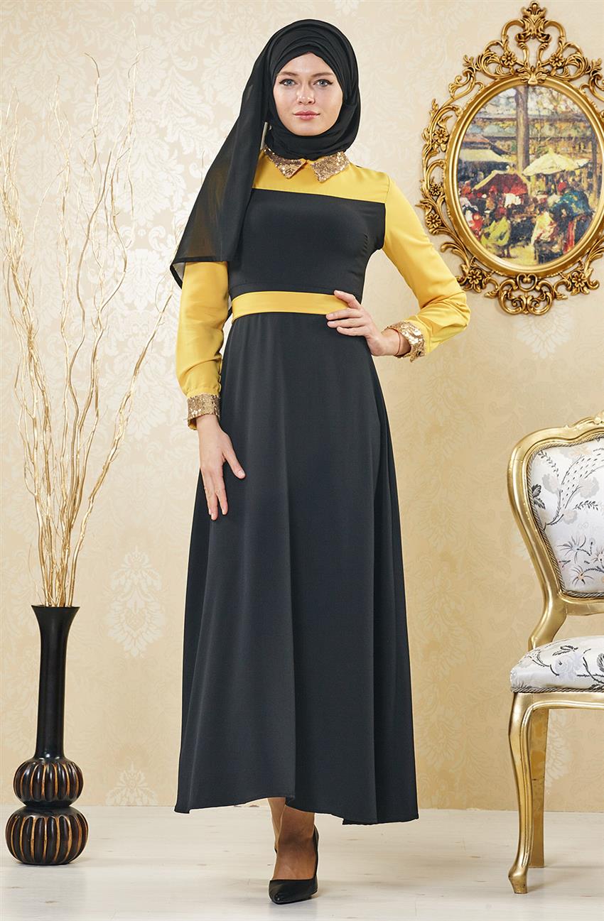 فستان سهرة فستان-أسود خردل ar-6152-0155