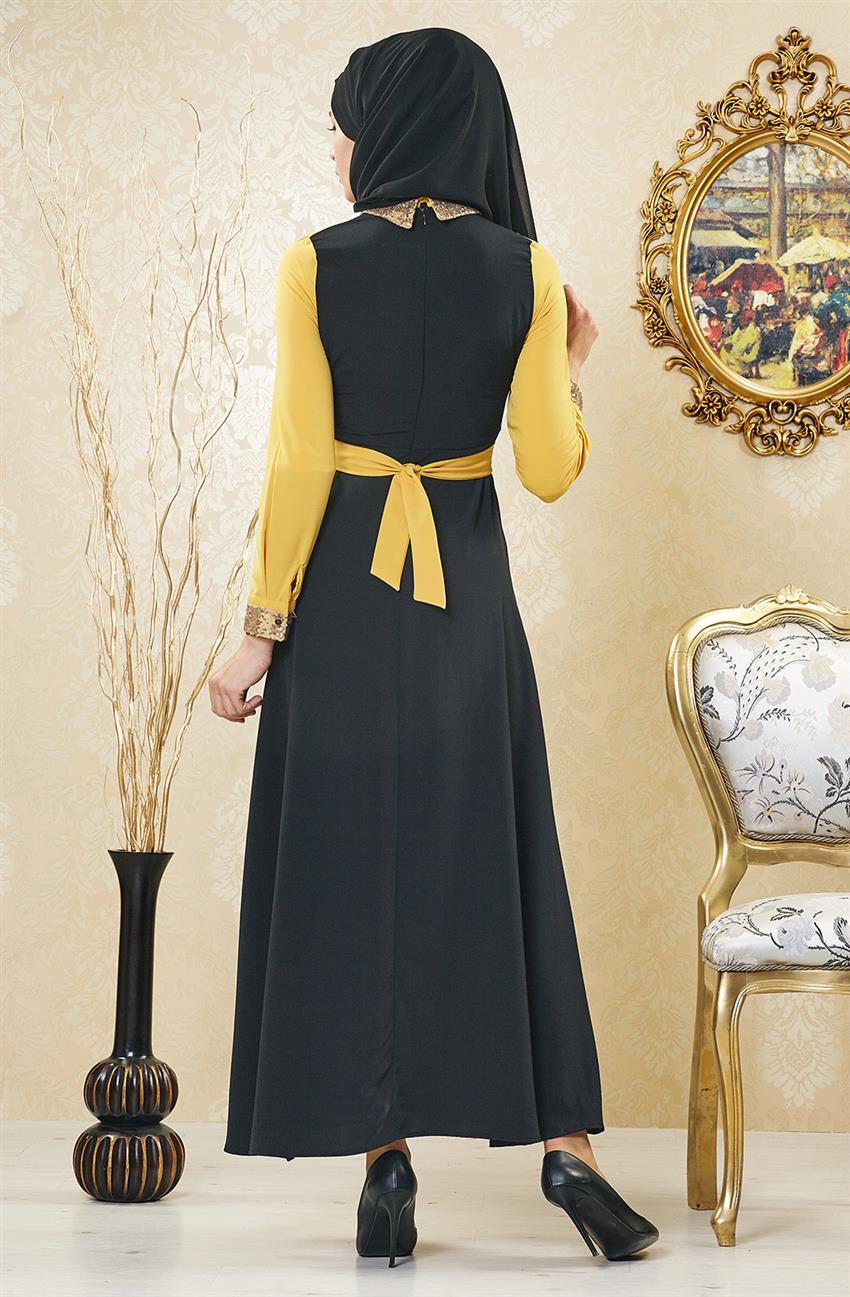Evening Dress Dress-Black Mustard 6152-0155