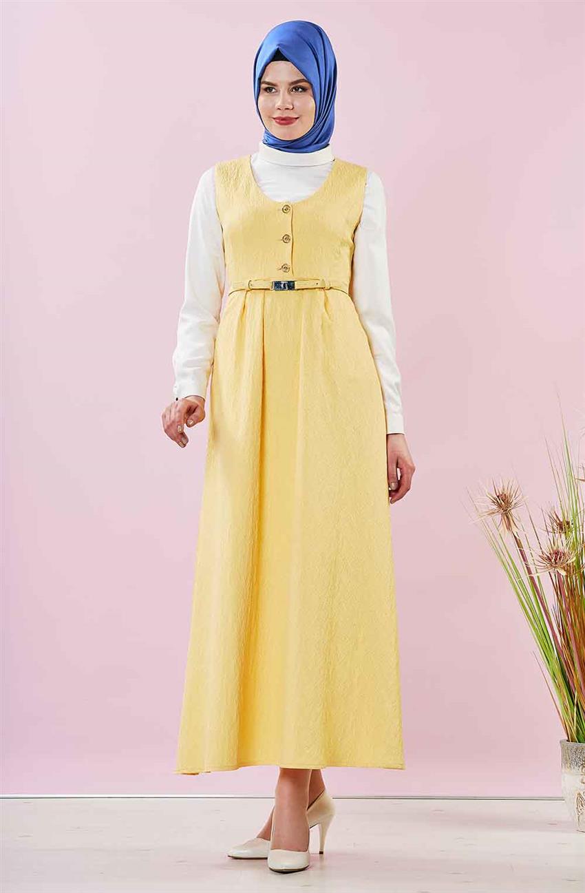 Jile Sarı Elbise F6635-28 