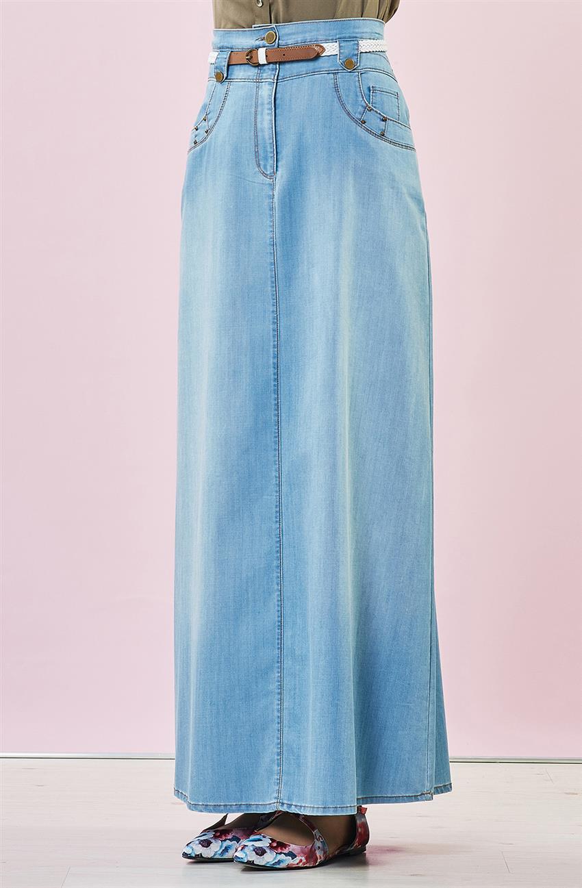 Jeans Skirt-Açik Blue V3004-16