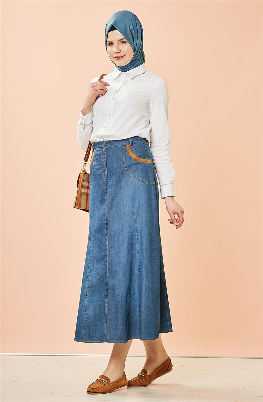 Jeans Skirt-Navy Blue V3008-08
