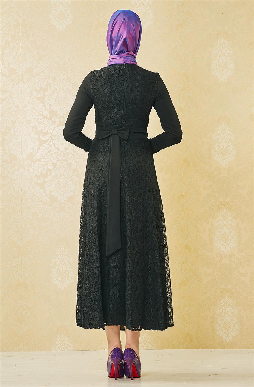 Abiye Siyah Elbise V4178-09