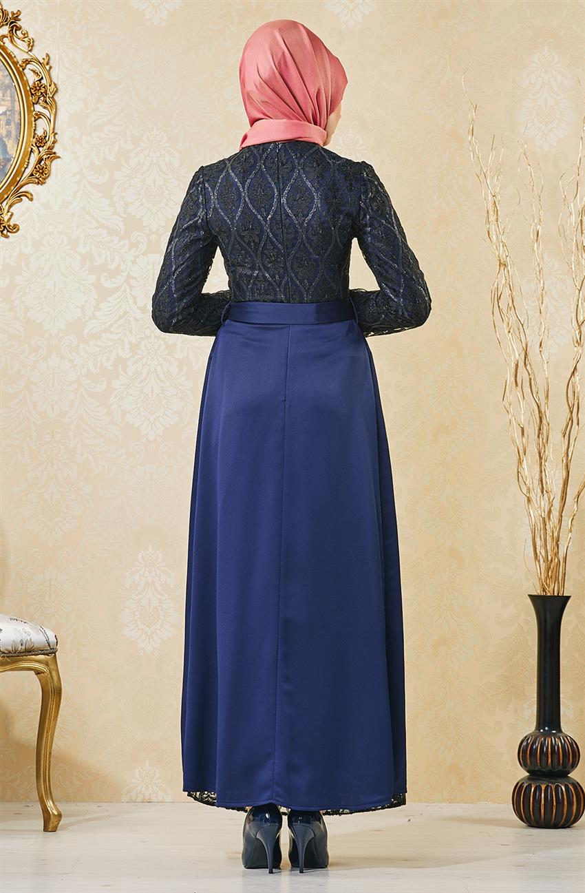 Evening Dress Dress-Navy Blue V4202-08