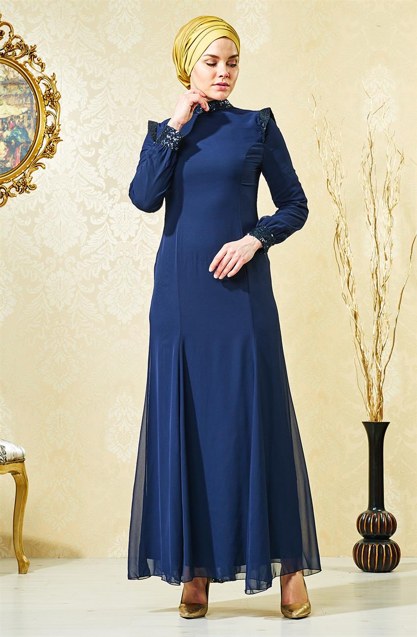 Evening Dress Dress-Navy Blue 7008-1-17