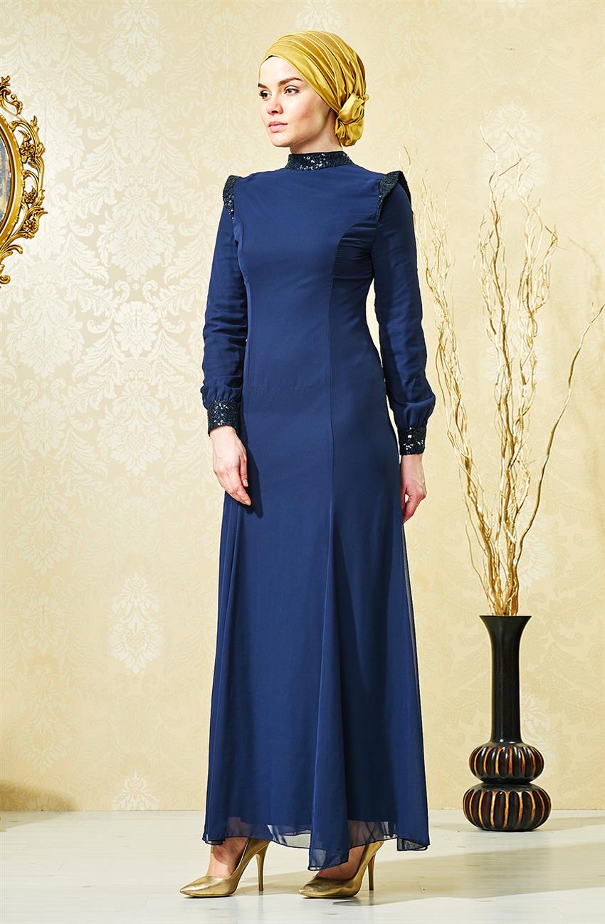 Evening Dress Dress-Navy Blue 7008-1-17