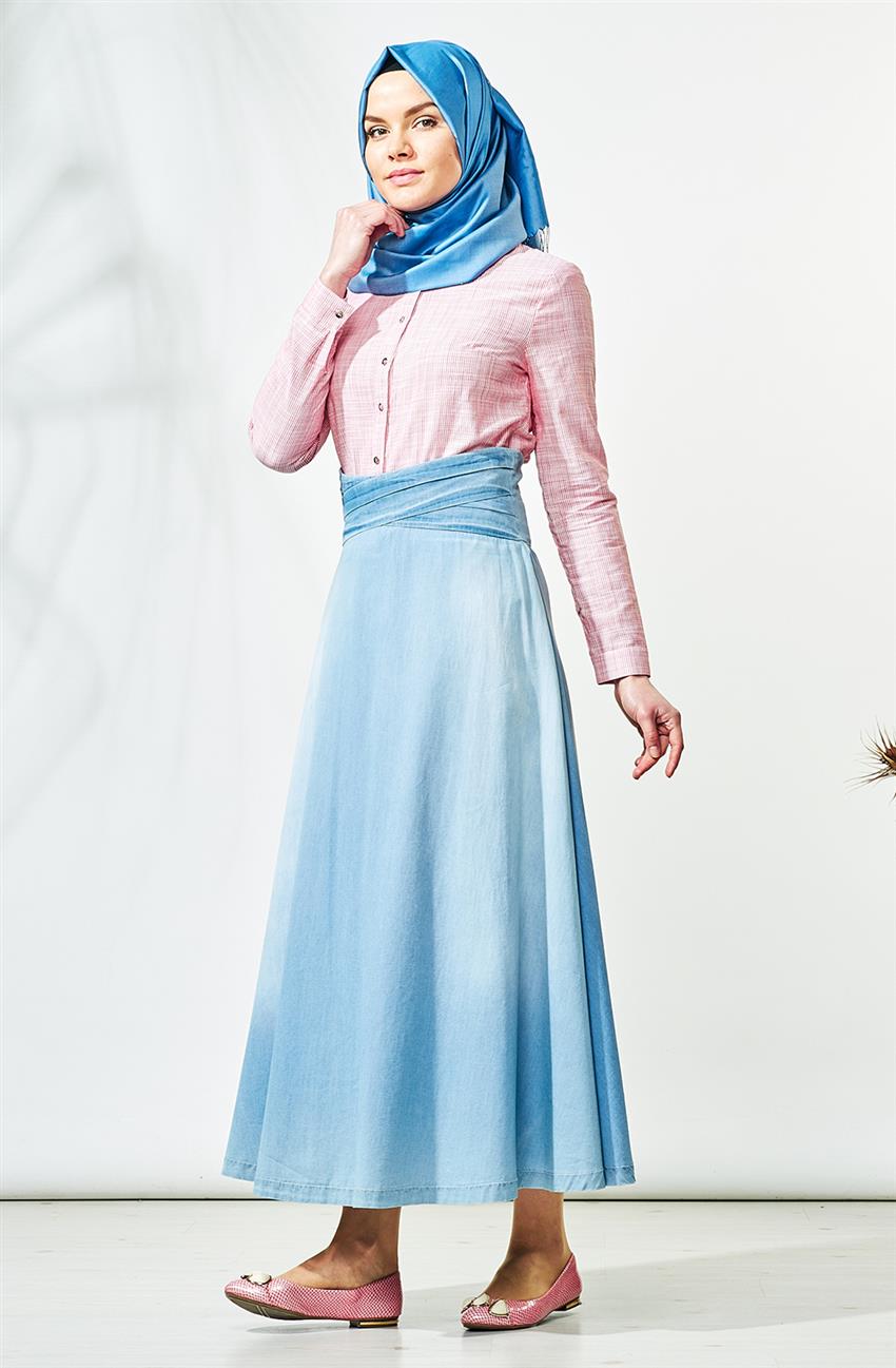 Tuğba Venn Skirt-Açik Blue F7173-16