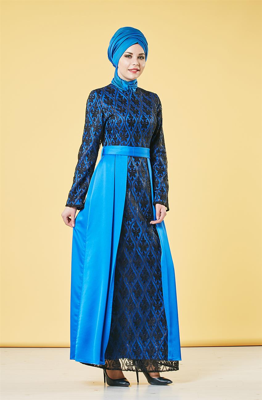 فستان سهرة فستان-أزرق غامق V4202-69