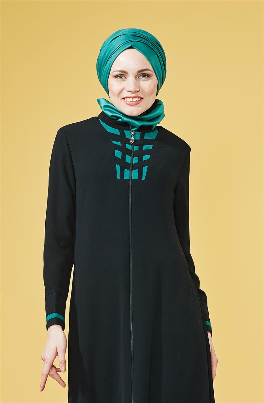 Abaya-Black Green 2055-0121