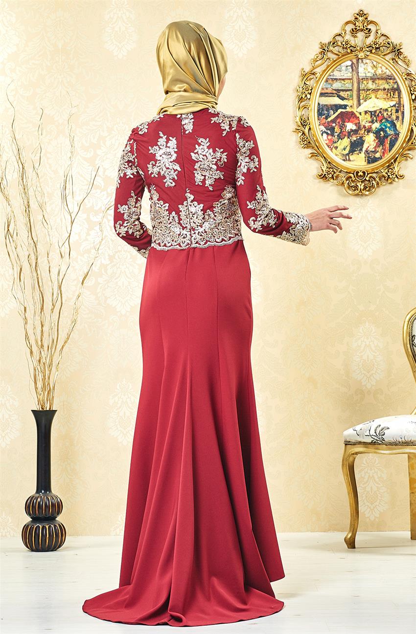 Evening Dress Dress-Claret Red 3001-67