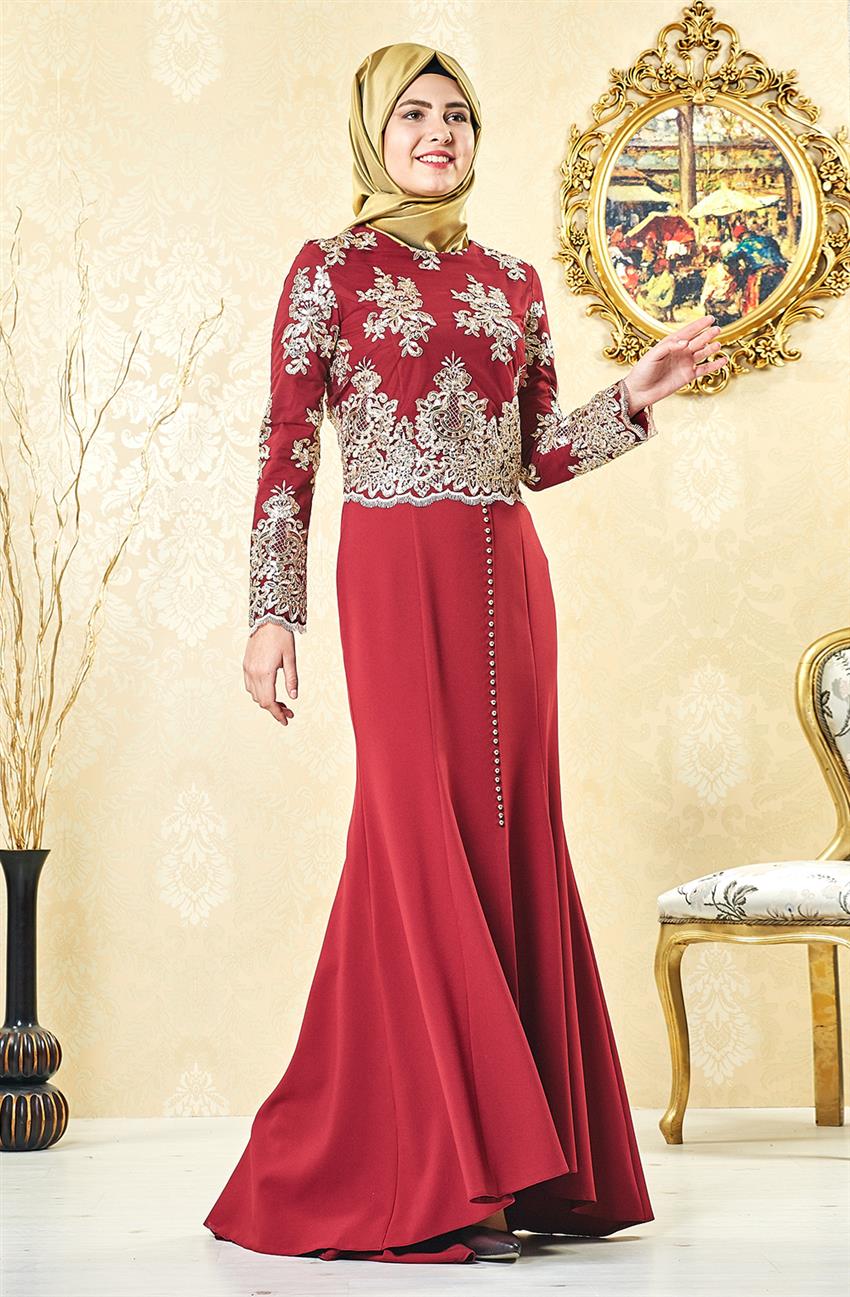 Evening Dress Dress-Claret Red 3001-67