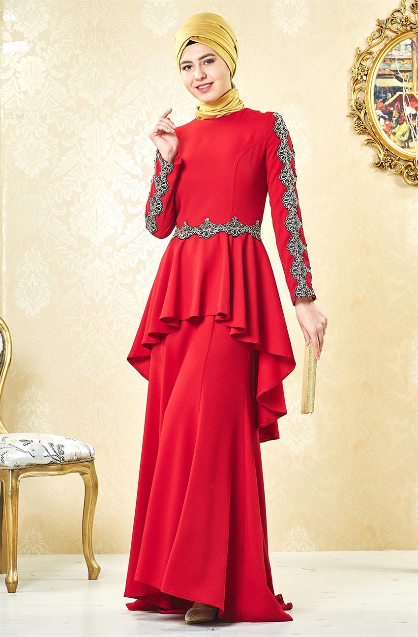 Abiye Kırmızı Elbise 3004-34