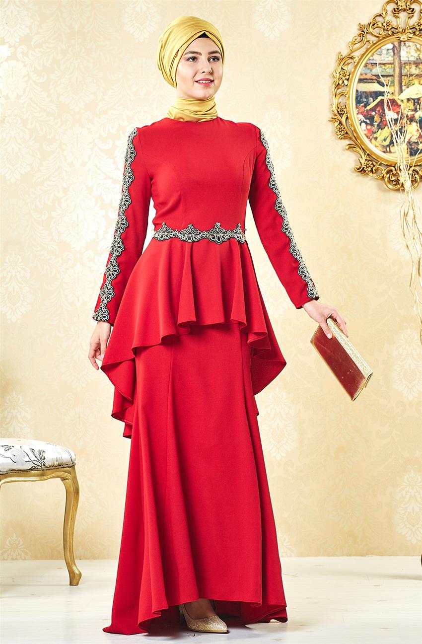 Abiye Kırmızı Elbise 3004-34