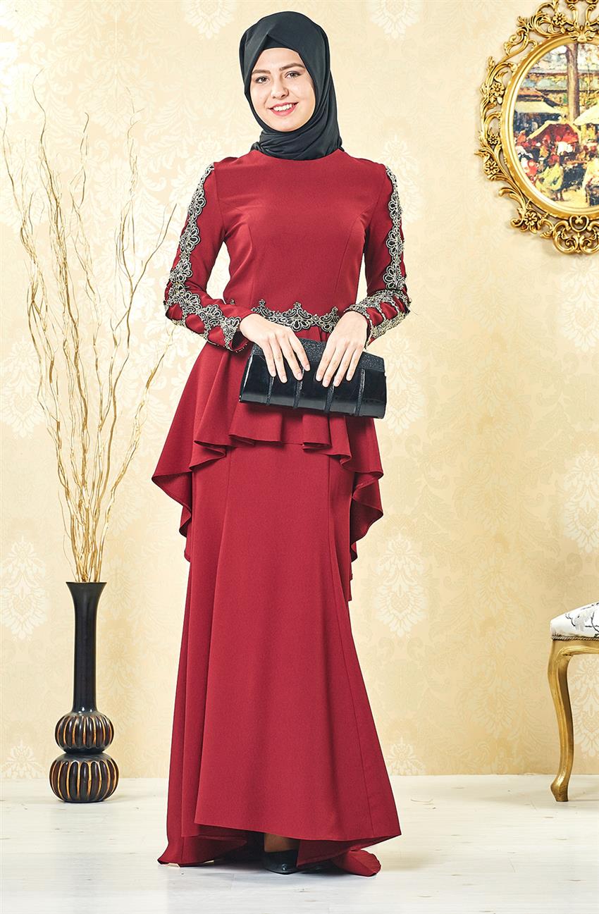 Evening Dress Dress-Claret Red 3004-67