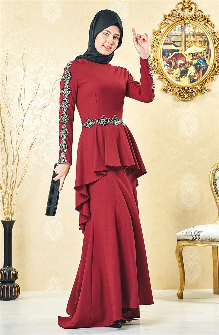 Evening Dress Dress-Claret Red 3004-67