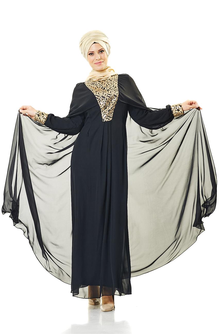Şifon Siyah Elbise 1848-01
