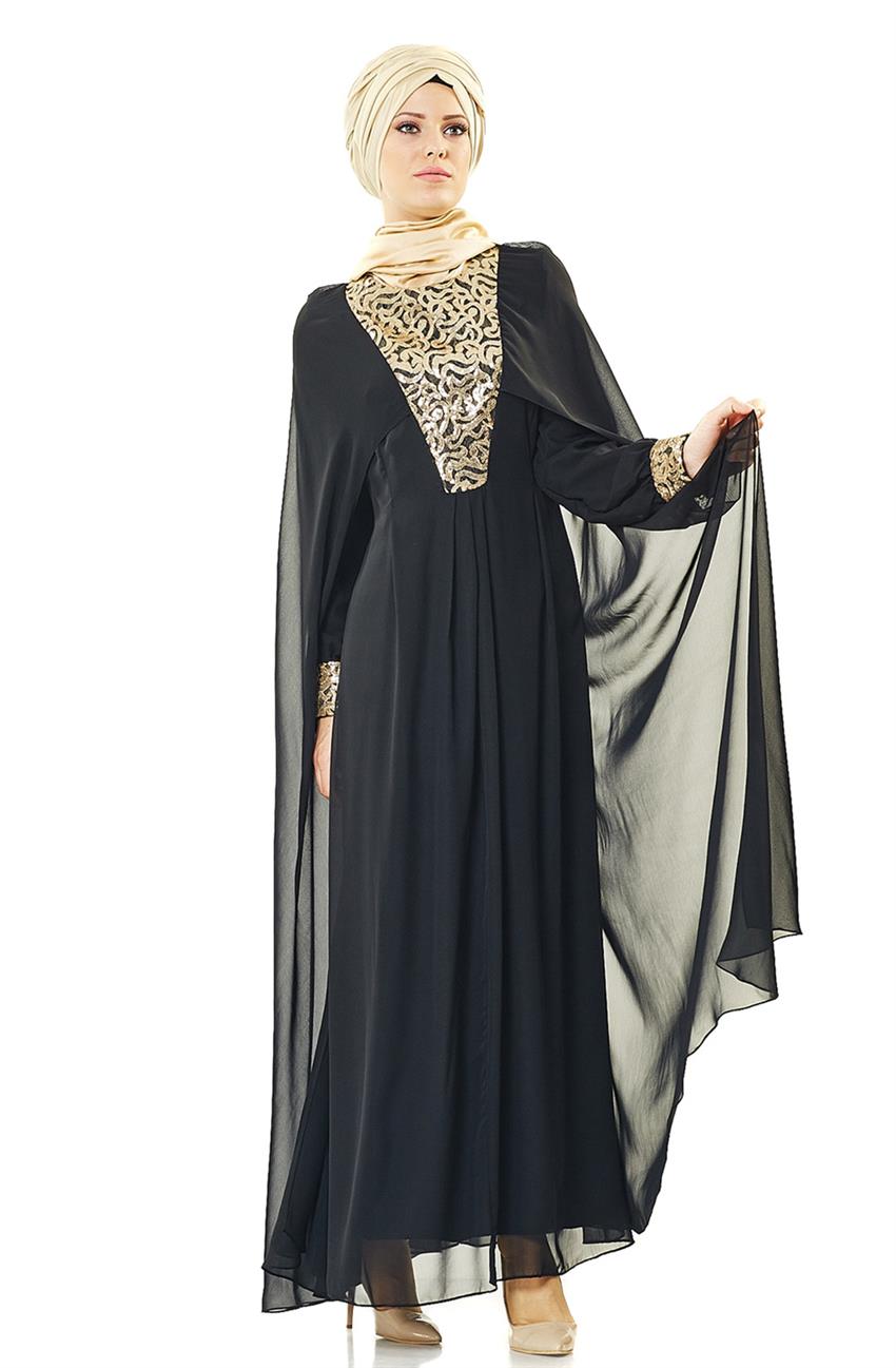 Şifon Siyah Elbise 1848-01