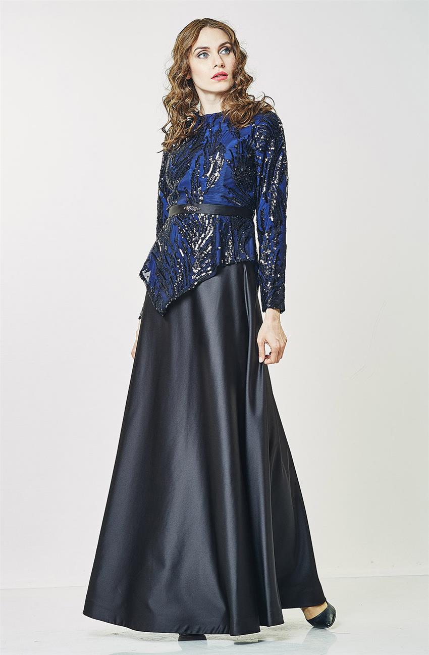 فستان سهرة طقم-أزرق غامق أسود KA-B6-16012-7412