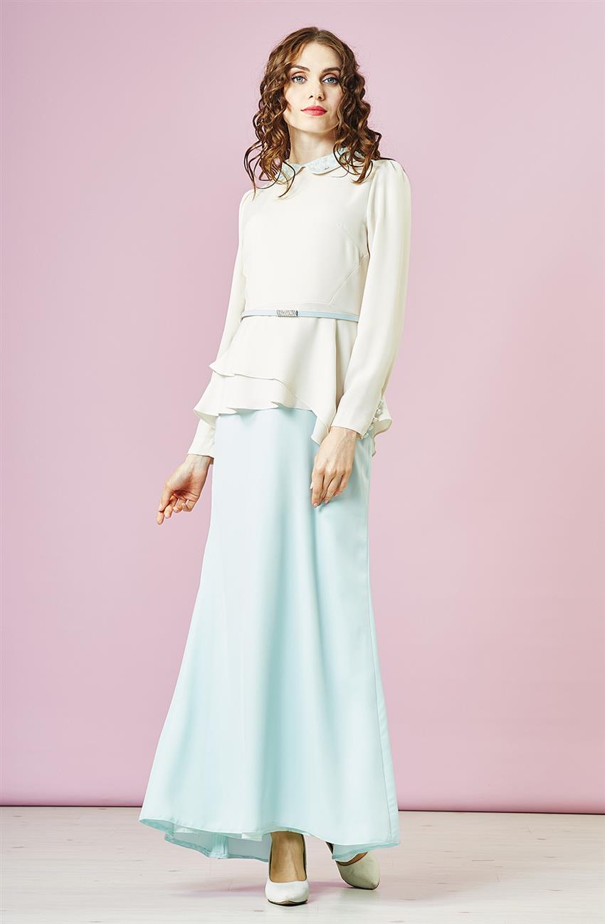 فستان سهرة فستان-أبيض أخضر DO-A4-64025-3554