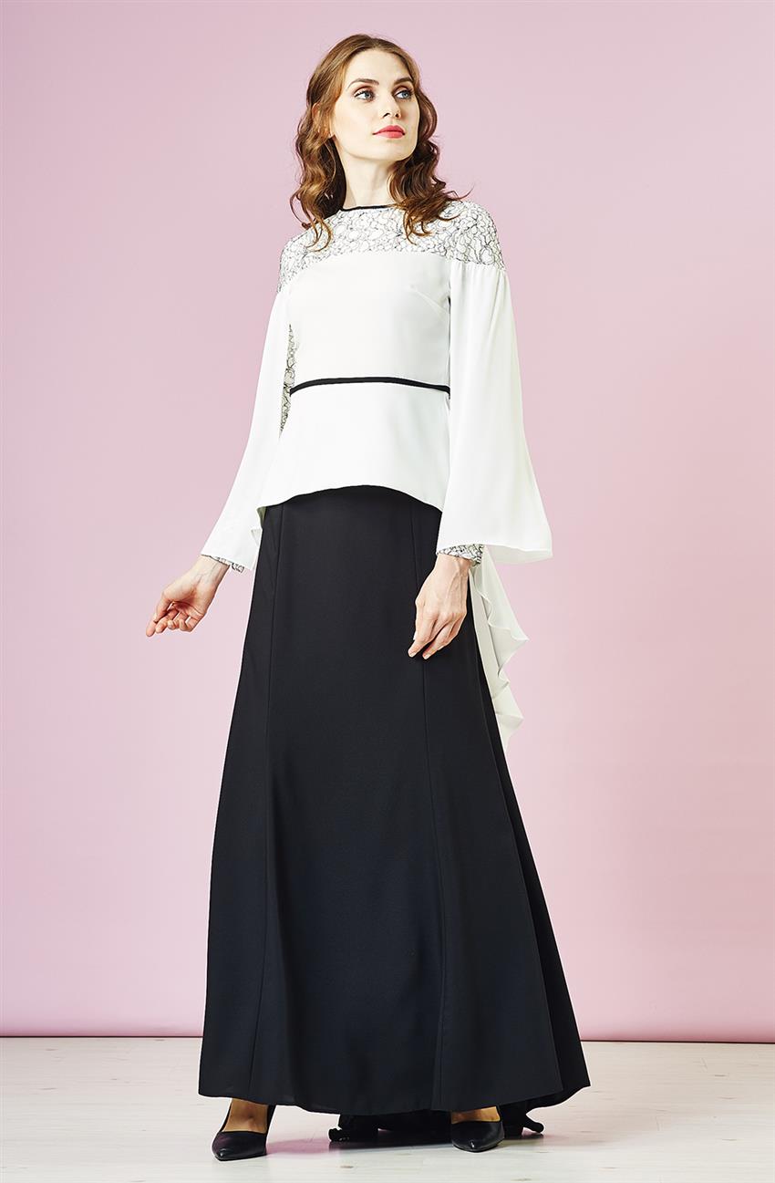 Evening Dress Suit-Ecru Black KA-B6-16008-3512