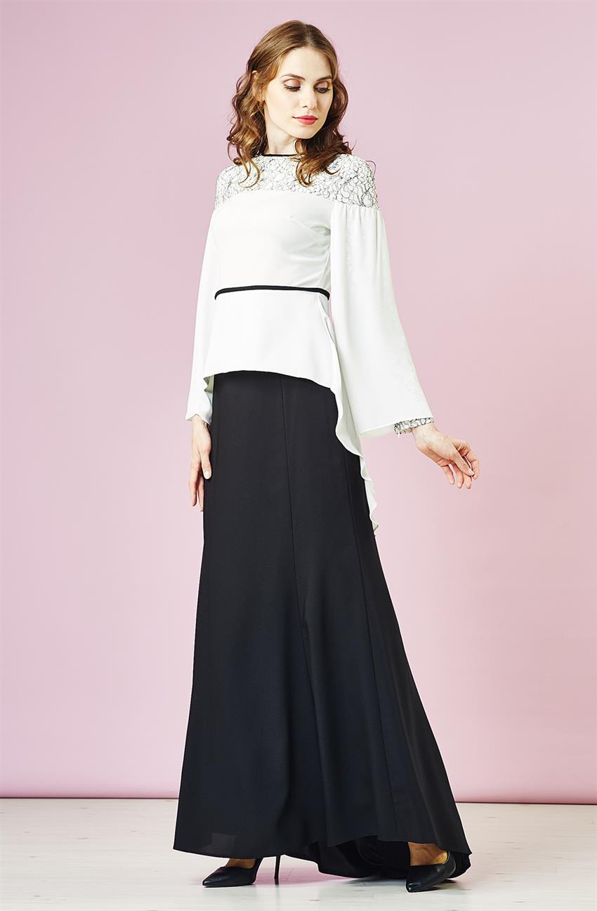 Evening Dress Suit-Ecru Black KA-B6-16008-3512