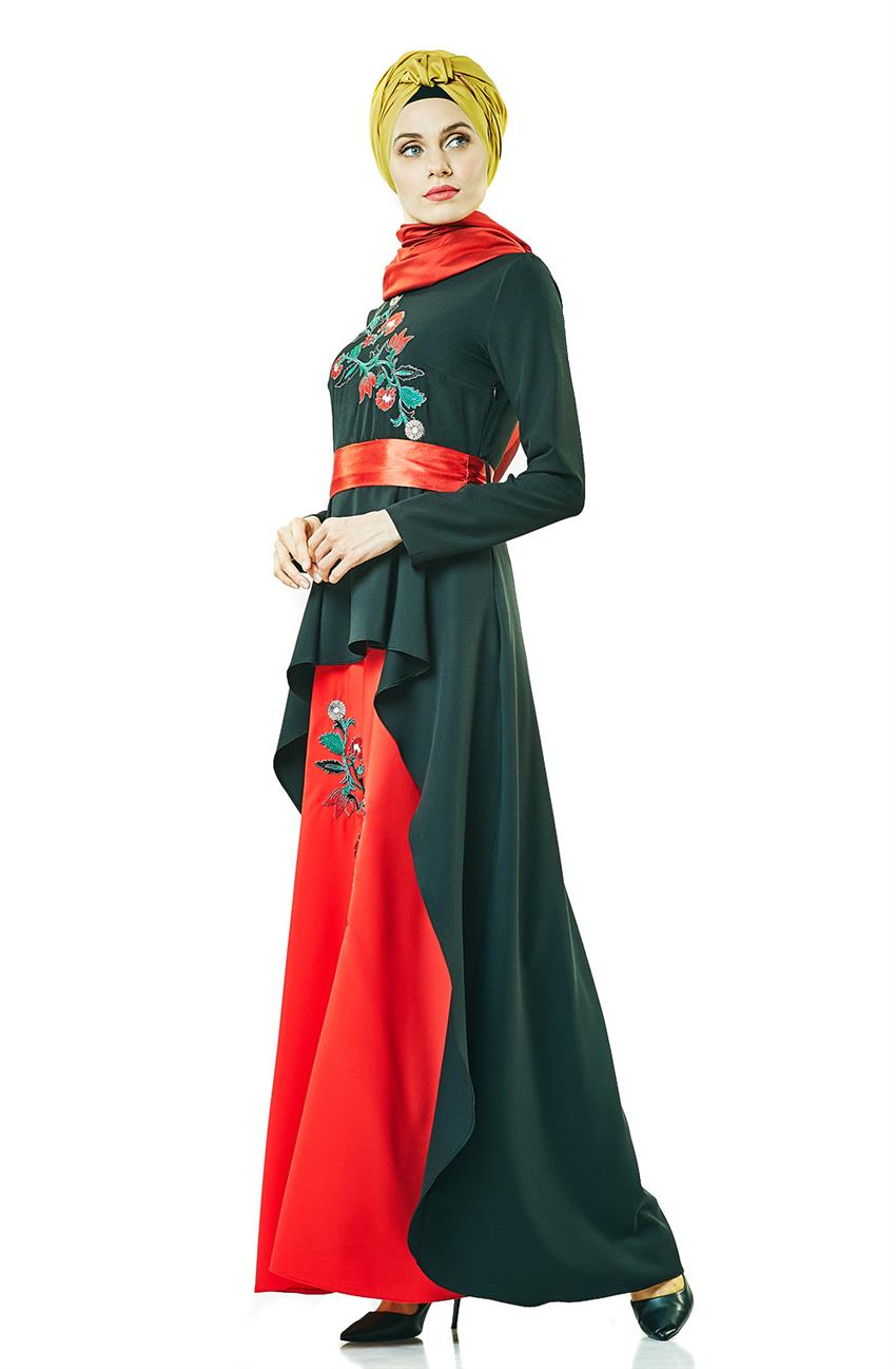 Abiye Siyah Elbise Kırmızı 2729-0134
