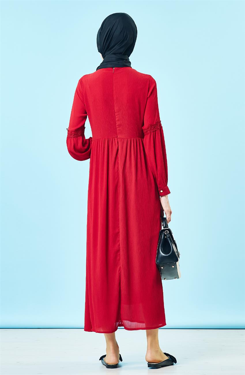 Güpür Detaylı Kırmızı Elbise BL7308-34
