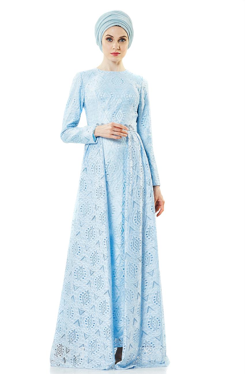 Kemer Detaylı Abiye Mavi Elbise DS1001-70