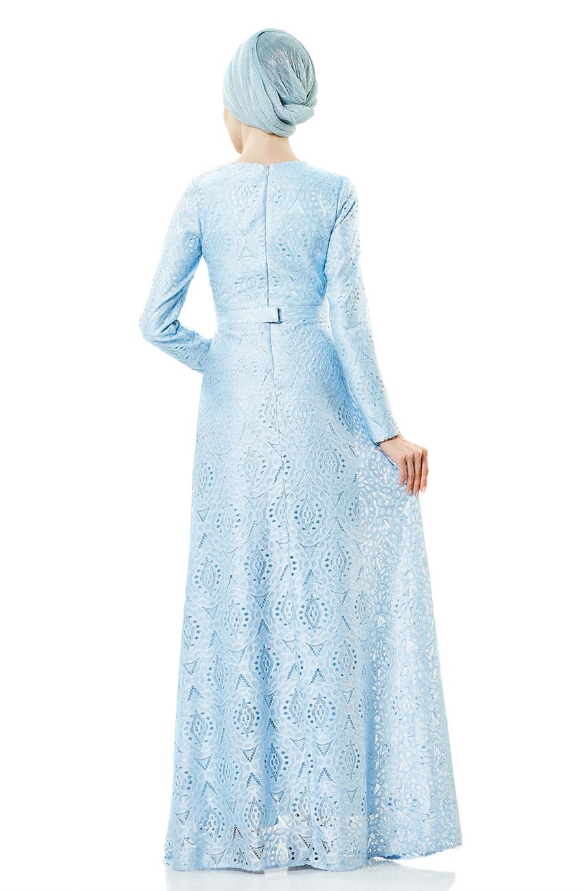 Kemer Detaylı Abiye Mavi Elbise DS1001-70