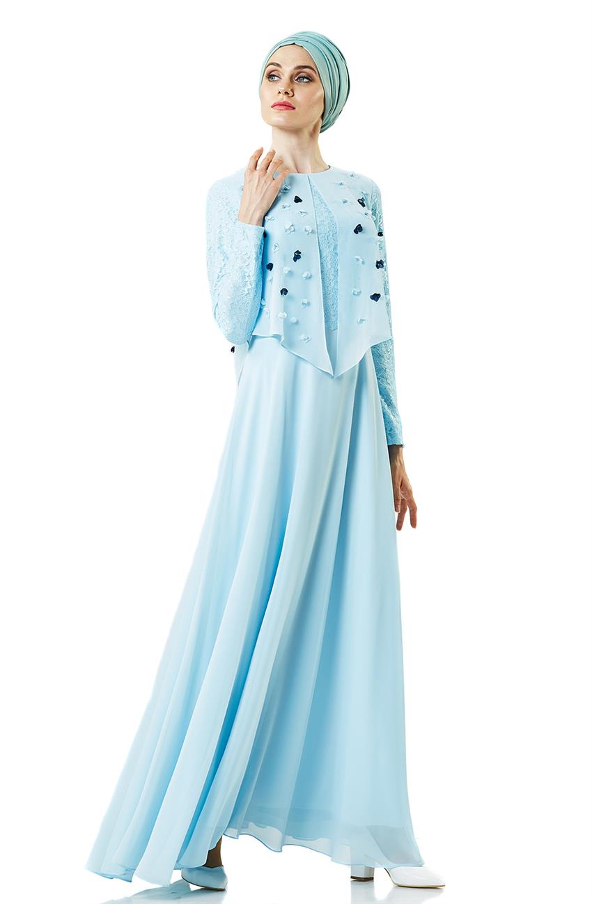 Şifon Detaylı Abiye Mavi Elbise DS1012-70