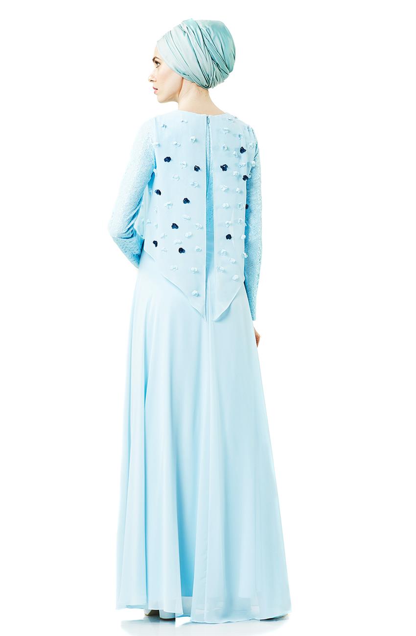 Şifon Detaylı Abiye Mavi Elbise DS1012-70