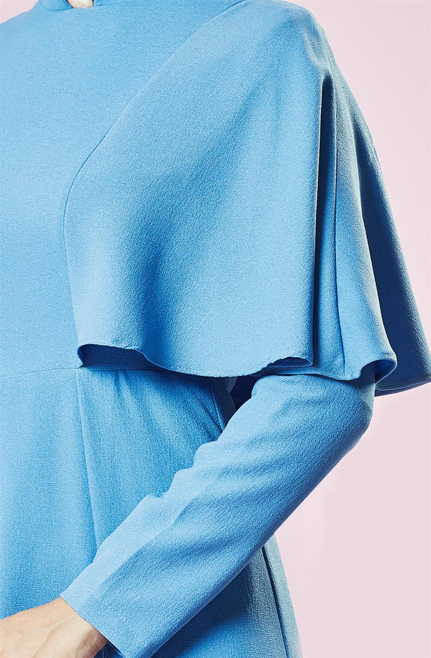 Pelerin Görünümlü Mavi Elbise H6652-09