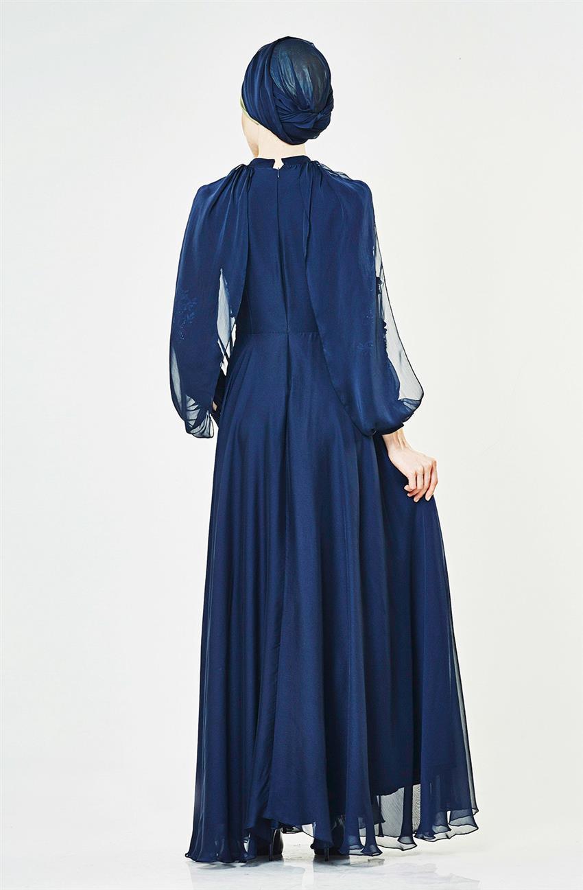 Güpür Detaylı Abiye Lacivert Elbise 1906-17