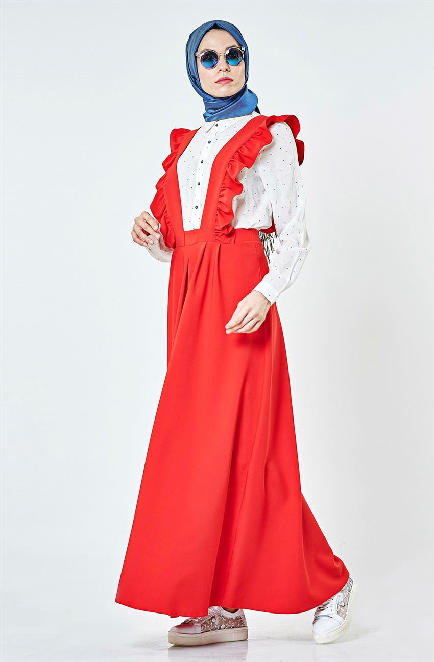Askılı Jile Kırmızı Elbise 1805-34