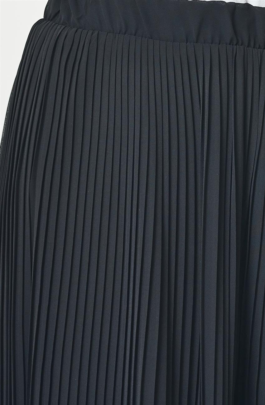 Plisoley Detaylı Pantolon Siyah Etek MS8001-01