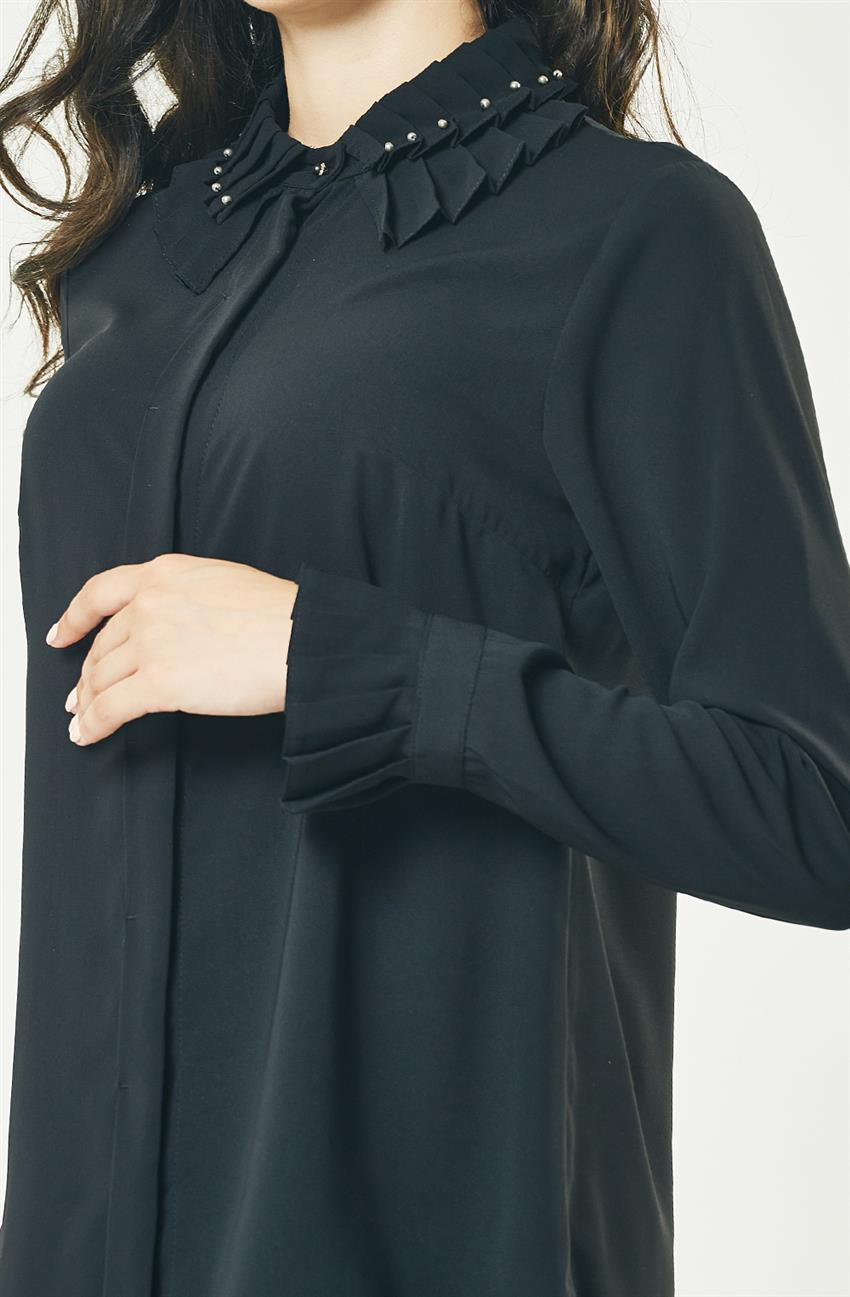 Yaka Detaylı Siyah Bluz Ka-B7-10051-12