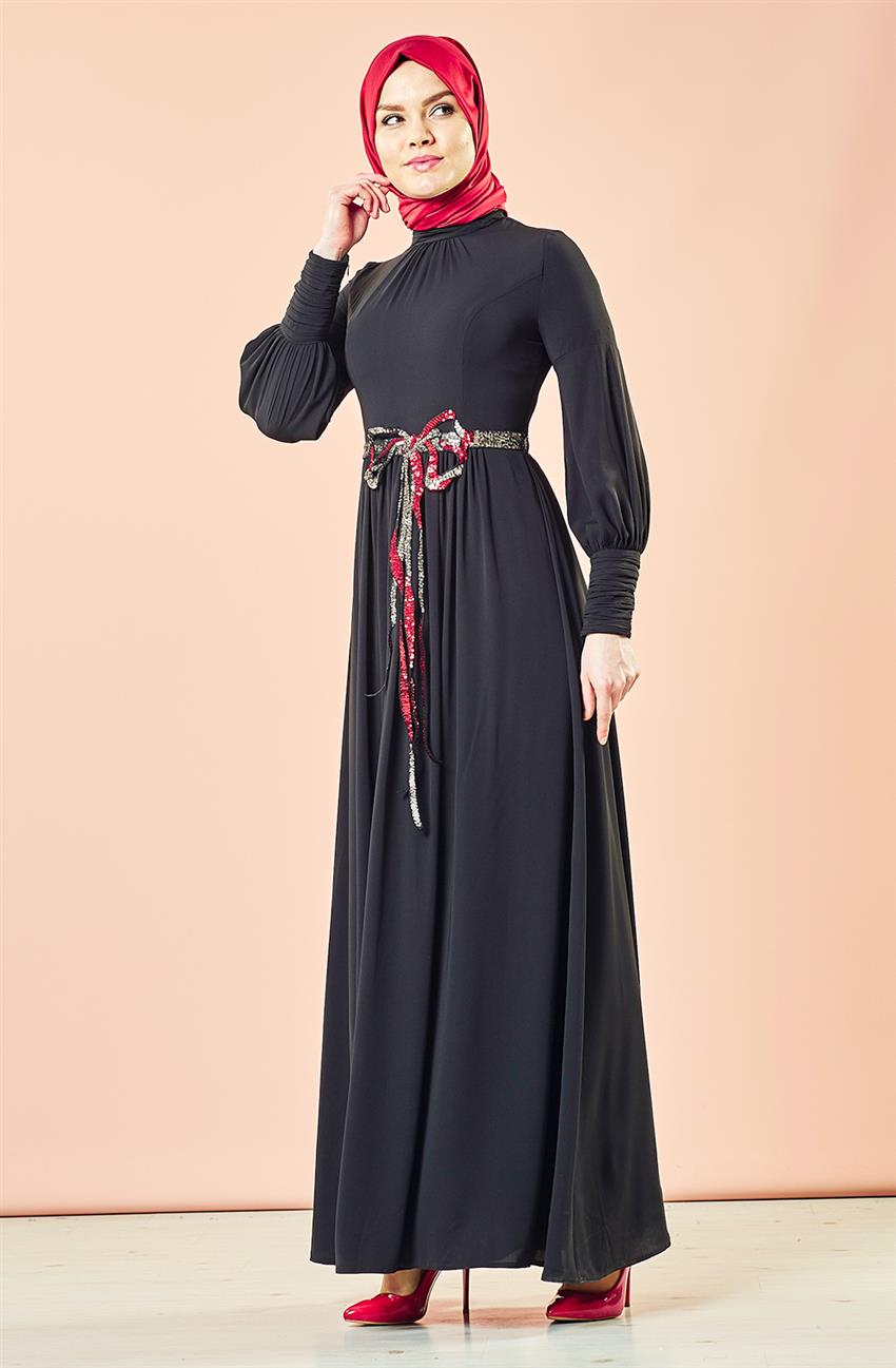 Pulpayetli Siyah Elbise Ka-B7-23077-12