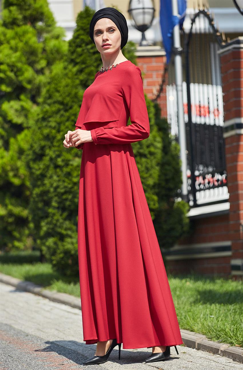 Kloş Abiye Kırmızı Elbise PN8079-34