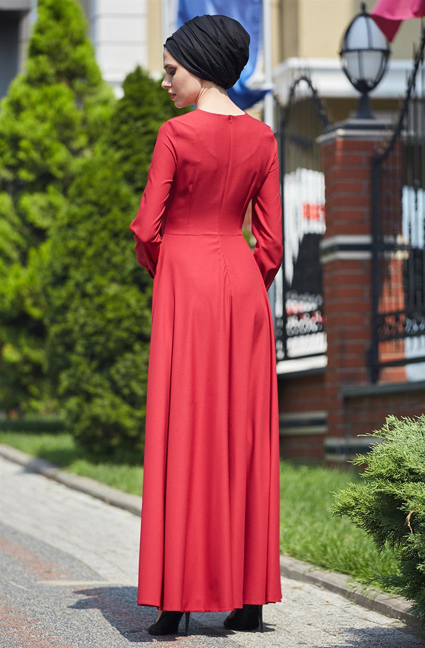 Kloş Abiye Kırmızı Elbise PN8079-34