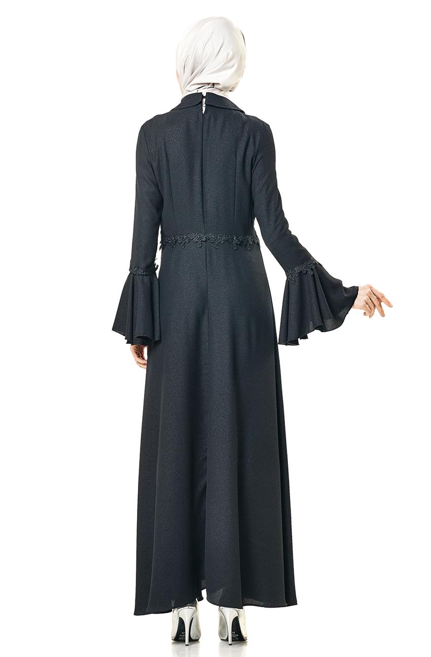 Güpürlü Abiye Siyah Elbise Z1179-09
