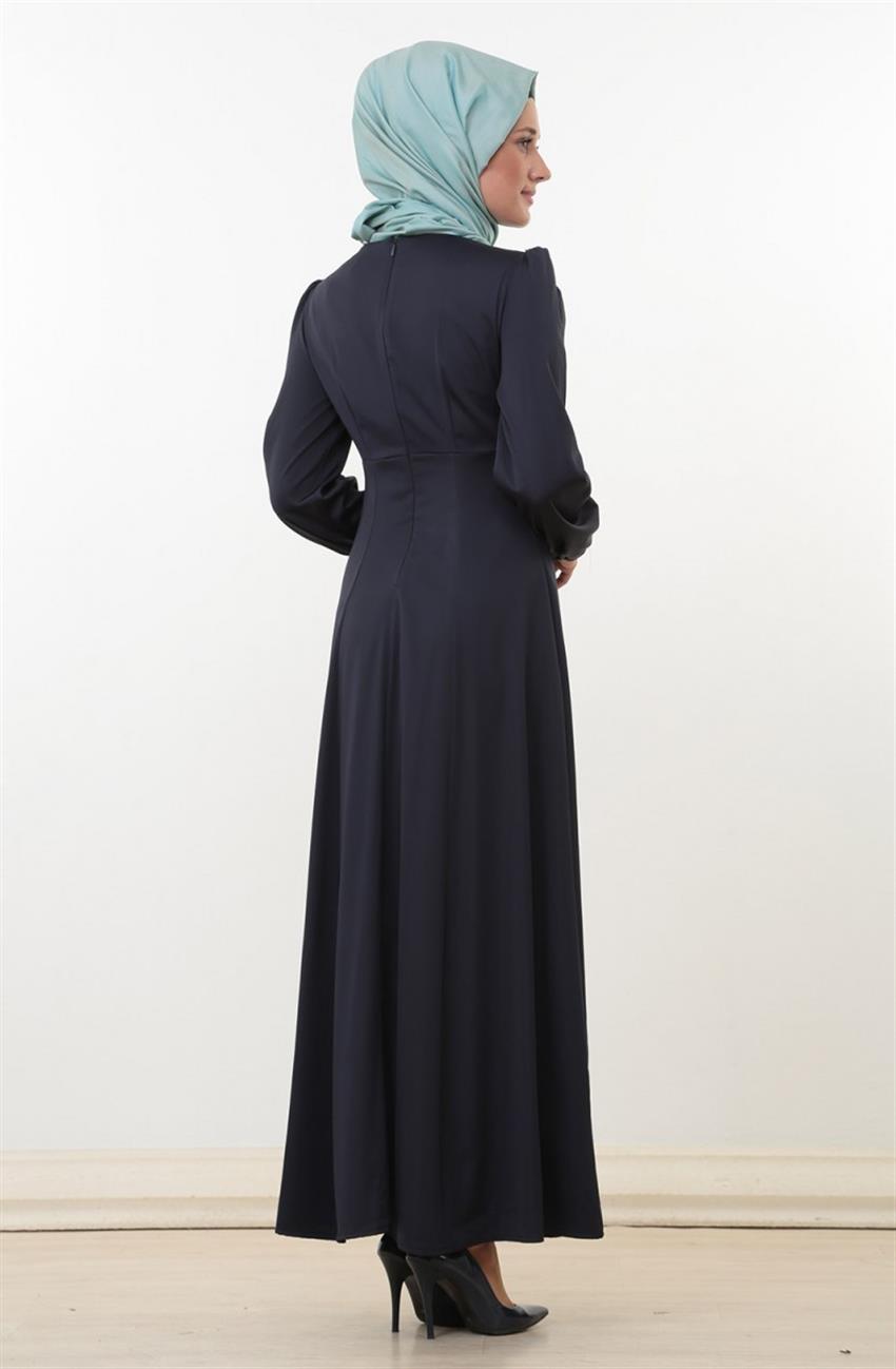 Kloş Kesim Lacivert Elbise 651-17