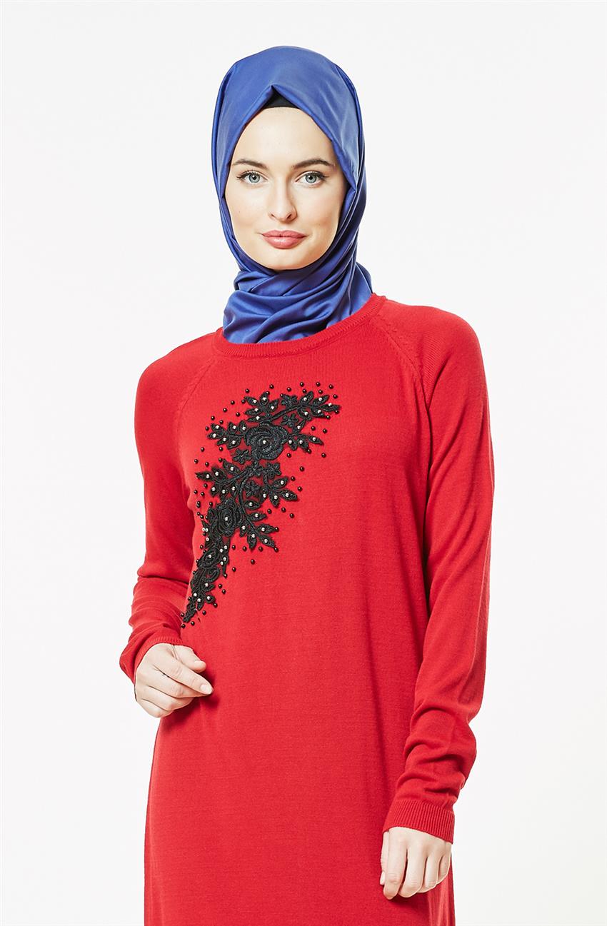 Pilise Knitwear Tunic-Red 15021-34